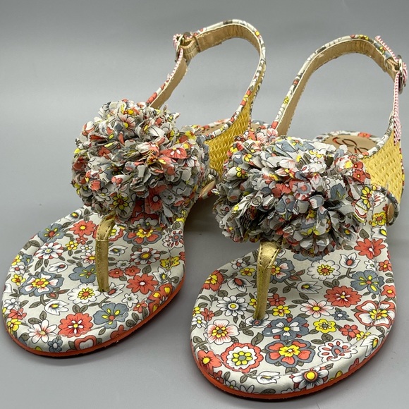 Poetic License Shoes - Poetic License Pom Pom Bomb Pinup Ditsy Floral Kitten Heel Sandals Size 7/38 NEW